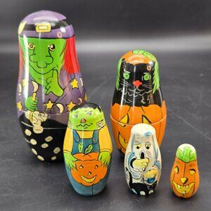 Halloween Themed Wooden Nesting Dolls Hand-Painted Figurines CR2038